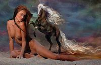 Naakte vrouw met hengst-Naked woman with Stallion-Femme nue avec étalon van aldino marsella thumbnail