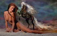 Naakte vrouw met hengst-Naked woman with Stallion-Femme nue avec étalon