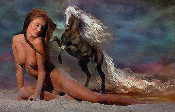 Naakte vrouw met hengst-Naked woman with Stallion-Femme nue avec étalon van aldino marsella