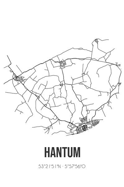 Hantum (Fryslan) | Map | Black and white by Prints of Place