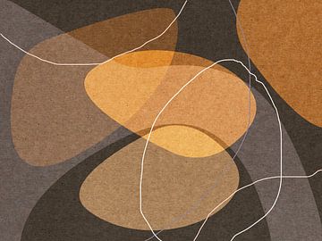 Donkergeel, grijs, bruin organische vormen. Moderne abstracte retro geometrie. van Dina Dankers