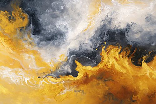 Gouden vlammen en grijze wolken