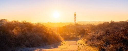 Vuurtoren Burgh-Haamstede in gouden ochtelicht (panorama)