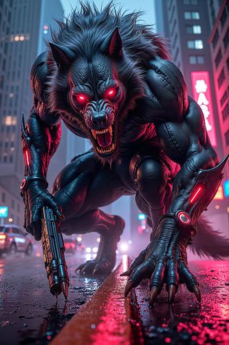 NEON LYKANER - De gewapende weerwolf in de cyberpunkstad