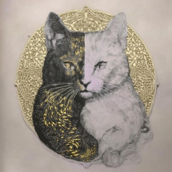 Yin Yang golden cat by Liese Sijbom