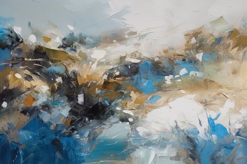 Abstract werk in blauw en bruin