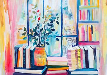 Boeken en Plant | Plant en Boeken in Lichte Ruimte van Blikvanger Schilderijen