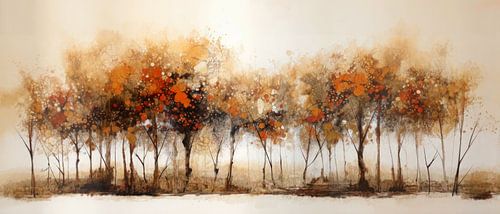 Panoramic Autumn Forest Modern Abstract Painting