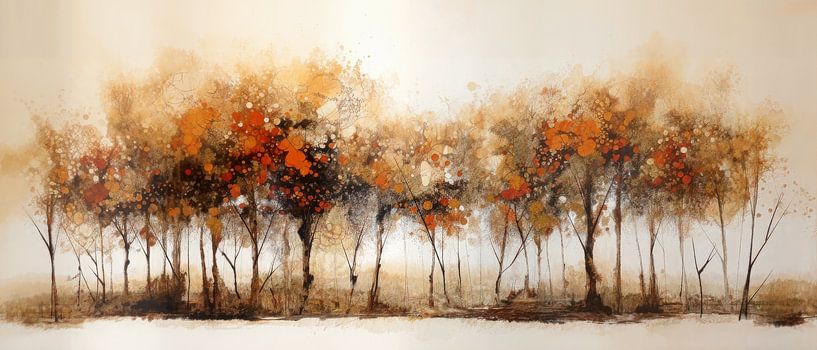 Panoramic Autumn Forest Modern Abstract Painting by Preet Lambon