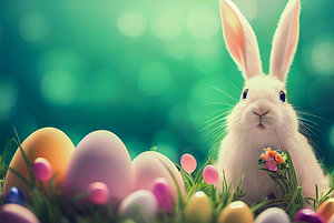 Süßer Osterhase mit Ostereiern im Frühling Illustration