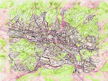 Map of Saarbrücken with the style 'Soothing Spring' by Maporia