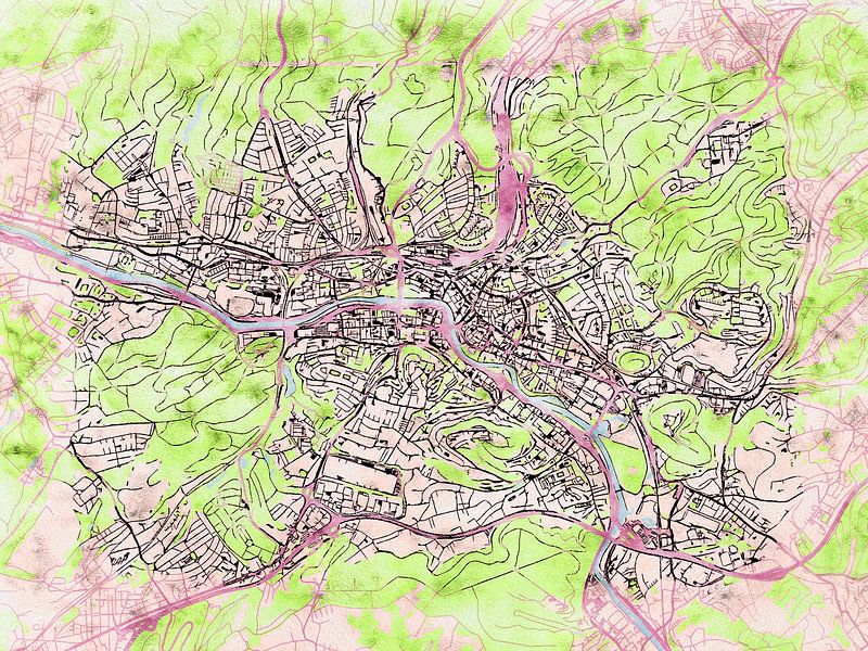 Karte von Saarbrücken im stil 'Soothing Spring' von Maporia