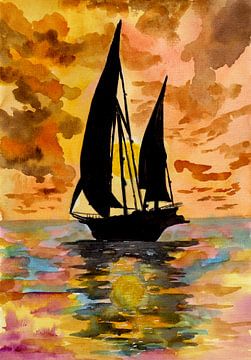 Segelboot und Ozean von Sebastian Grafmann