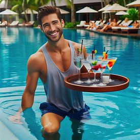 Barman in pool by Digital Art Nederland