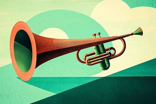 Trompet met surrealistische achtergrond