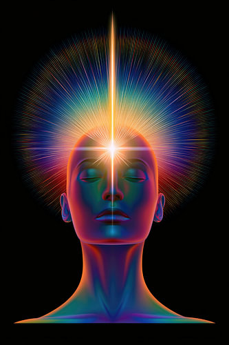 Third Eye – Modern Psychedelic Portrait of a Woman with a Neon Aura