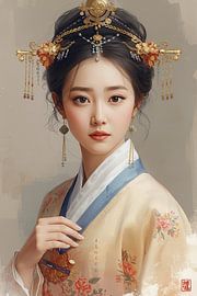 Original chinesische Frau in traditioneller Kleidung und Schmuck aus dem 18. Jahrhundert. von Brian Morgan