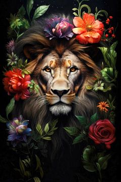 Löwe mit Blumen von ARTemberaubend