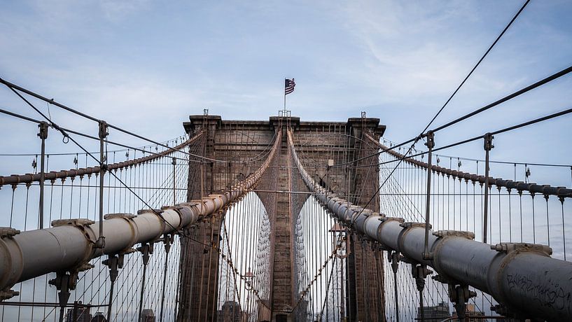 Wandelen over de Brooklyn Bridge van Roy Poots