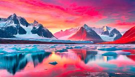Sunset with ice and mountains