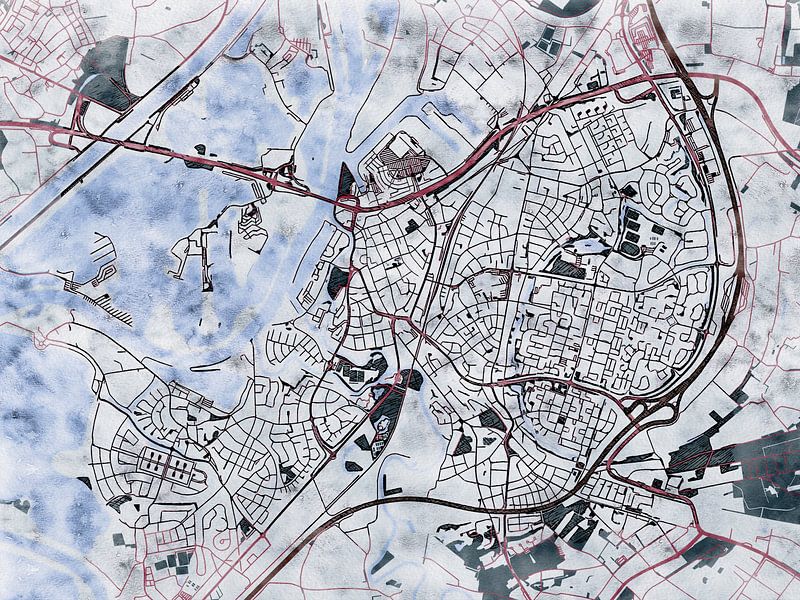 Map of Roermond with the style 'White Winter' by Maporia
