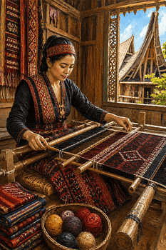 Tisserand traditionnel d'ulos du nord de Sumatra