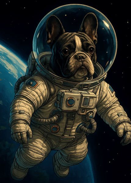 Un bouledogue français en astronaute dans l'espace par Pixelbull Design