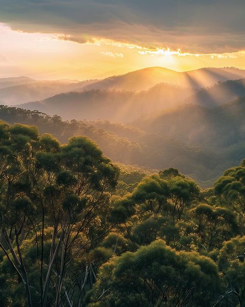 Hügeliges Morgenlicht des Sommers von fernlichtsicht