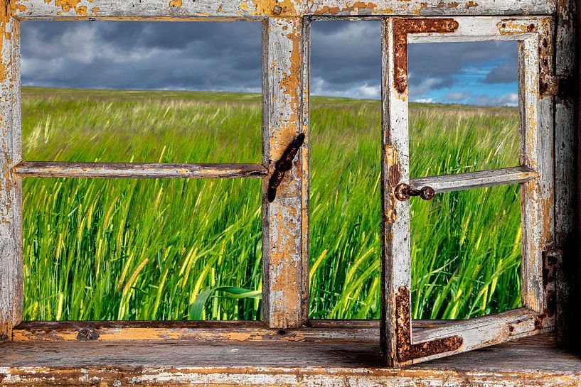 Blick aus einem rustikalen Holzfenster von Jürgen Wiesler