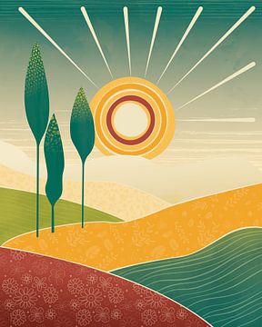 Drie bomen in de zon abstract landschap 2 van Tanja Udelhofen