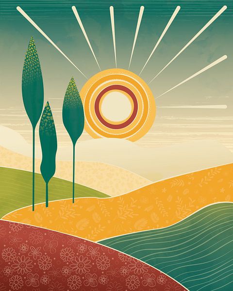 Drie bomen in de zon abstract landschap 2