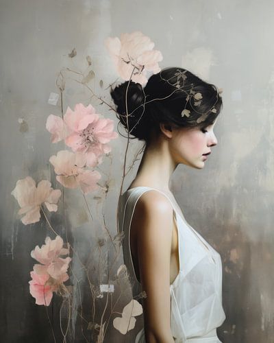 Modern portret met een poëtische uitstraling in pastelkleuren