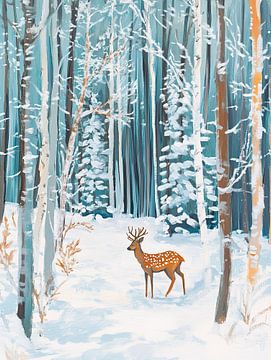 Verschneite Waldlandschaft mit Rehen