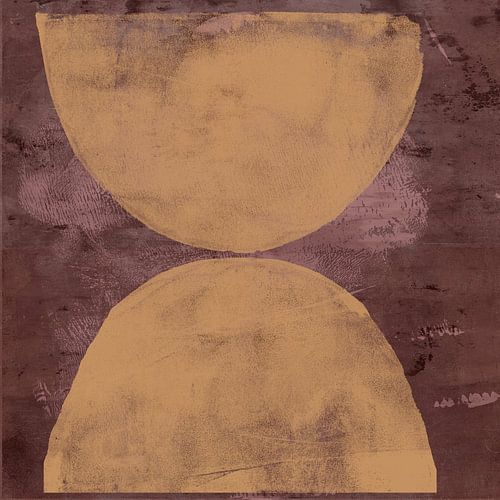 Formes rustiques abstraites en jaune et rouge merlot.