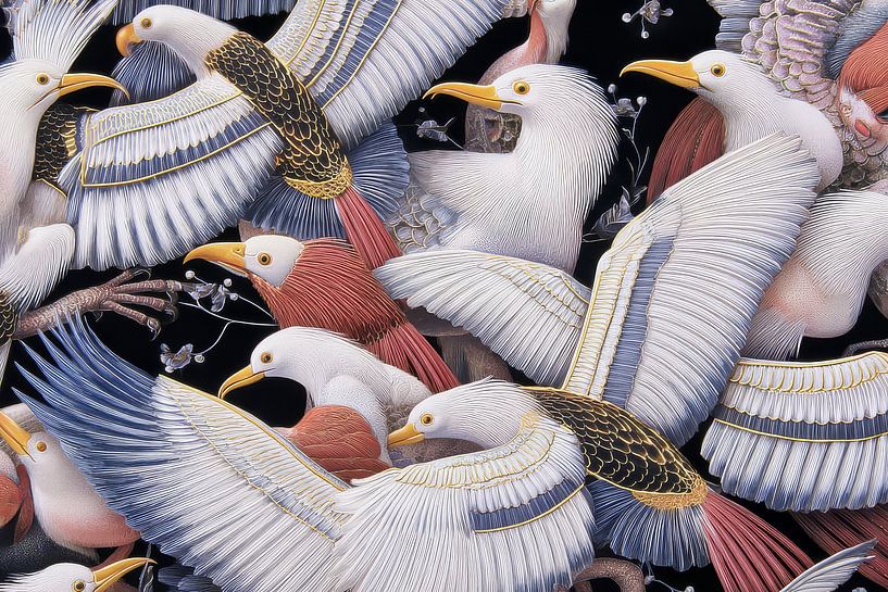 modern japanese art with birds by Egon Zitter