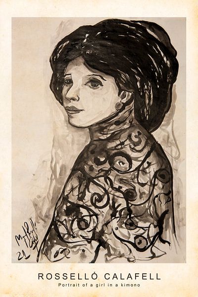 Porträt eines Mädchens in einem Kimono von Miquel Rossello Calafell