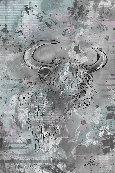 Scottish highlander - grey pink blue - 4 of 4 standing by Emiel de Lange