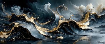 Abstracte vloeibare stroom - Wanneer goud oprijst en duisternis begint te ademen van AidasignArt