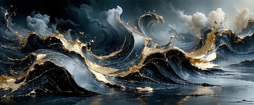 Abstrakter Schwarzer Marmor in flüssige Strömung – Wenn Gold sich hebt und Dunkelheit zu atmen beginnt von AidasignArt