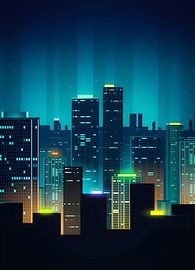 Abstracte stad: Gloeiende neon geometrie van Art Kingdom