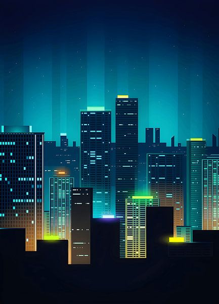 Abstract City: Glowing Neon Geometry by Art Kingdom