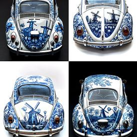 collage de l'arrière d'une vieille Volkswagen avec des images bleues de Delft sur Margriet Hulsker