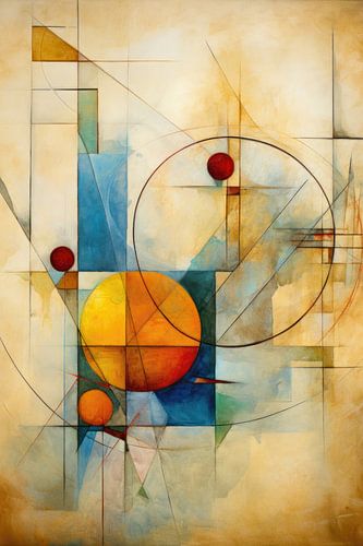 Abstract schilderij in geel, rood en blauw – Geometrie
