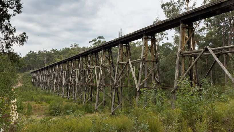 Oude treinbrug, Lakes Entrance Australie van Chris van Kan