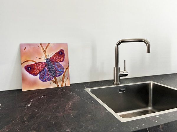 Klantfoto: Pointillisme kunstwerk VLINDER van Studio Spanjersberg, op HD Metal