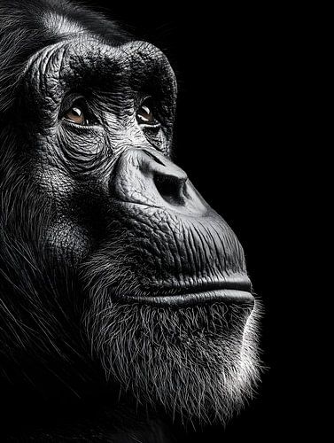 Gorilla - Waardig zijprofiel in zwart-wit