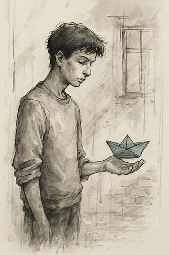 Wabi-Sabi-Junge — Teal Drift (Porträt 2:3)