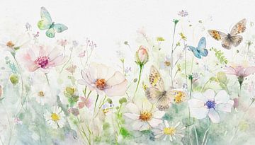 Veldbloemen en vlinders in het gras van Studio Pieternel, Fotografie en Digitale kunst