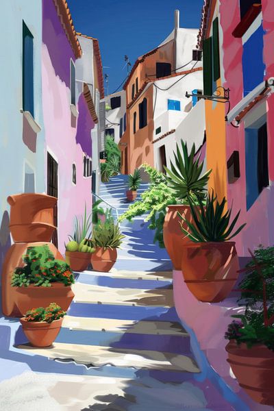 Kleurrijke trap in een mediterrane omgeving van Poster Art Shop