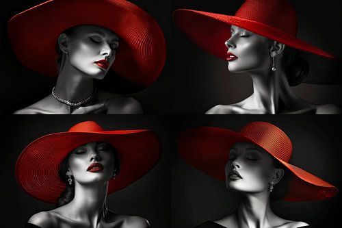 vrouw met rode hoed collage